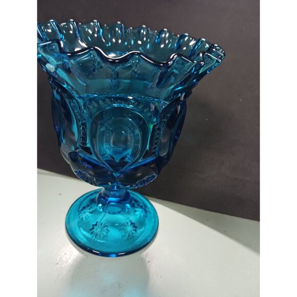 L.E. Smith Moon And Stars Colonial Blue 18 Point Crimped Compote - Picture 4 of 12